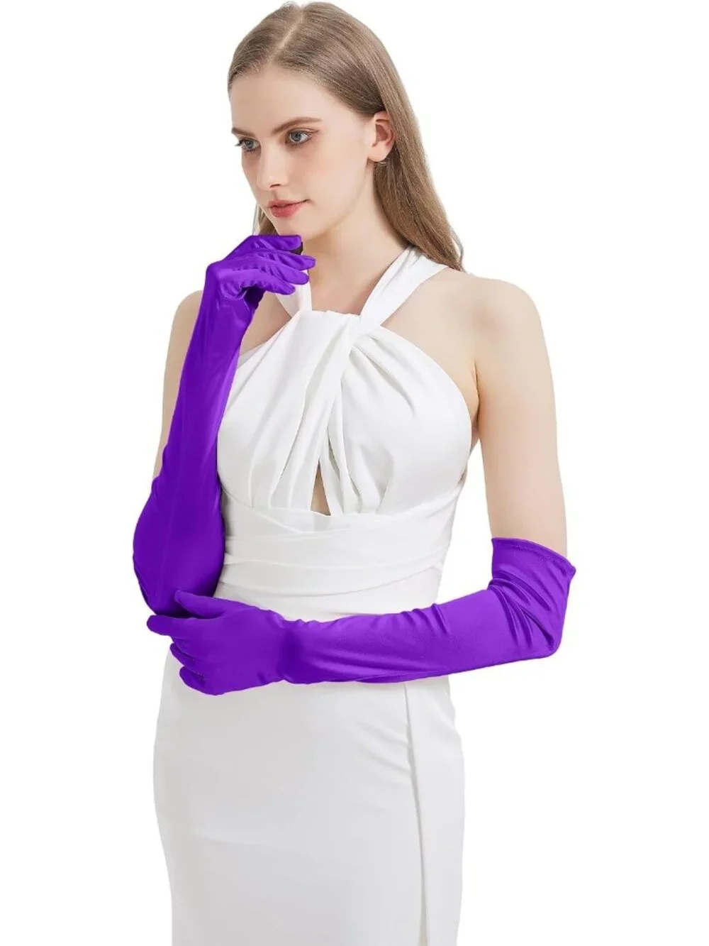 Women's Purple Satin Opera Elbow Length 1920s Flapper Long Gloves Party